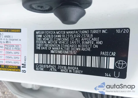 2021 Toyota C-Hr Le from USA, damaged, VIN NMTKHMBX0MR118702